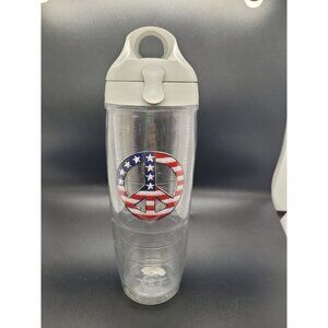 Tervis 24 Oz Insulated Clear Travel Tumbler White Lid American Peace Flag USA